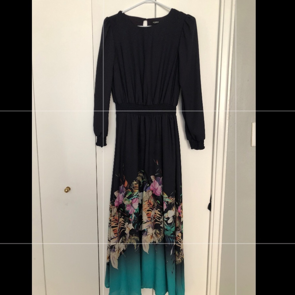 Dark Blue Dress with Colourful Floral Bottom